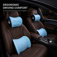Kit de coussins de soutien lombaire et appui-tête universels bleu clair pour voiture, en mousse à mémoire de forme, ultra-doux et ferme, pour véhicule