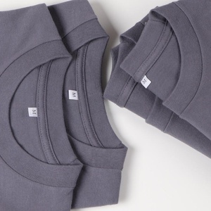 Gray Oversized O-Neck T-Shirt Heavyweight Knitted Cotton Blend <b>Blank</b> Streetwear Casual Mens Tee - Product Image 2