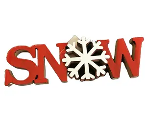 Handmade Tabletop Decorative Red Polyresin Wooden MDF Letter Snow Plaque