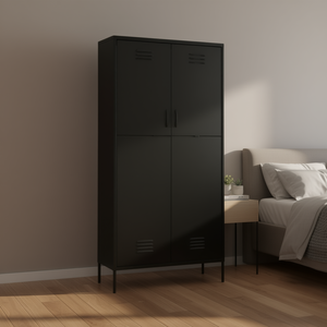 Armoire en acier noir 35,4x19,7x70,9 pouces, porte à panneau plat, design industriel, meubles de chambre à coucher - Product Image 2