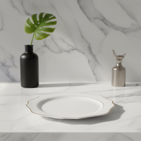 Assiettes de service en porcelaine décorative de luxe pour mariage, fleurs blanches, bord doré, vaisselle en céramique, ensemble d'assiettes de présentation