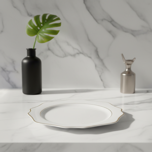 Assiettes <span class=keywords><strong>de</strong></span> service en <span class=keywords><strong>porcelaine</strong></span> décorative <span class=keywords><strong>de</strong></span> <span class=keywords><strong>luxe</strong></span> pour mariage, fleurs blanches, bord doré, vaisselle en céramique, ensemble d'assiettes <span class=keywords><strong>de</strong></span> présentation - Product Image 5