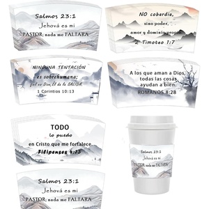 Fascette Personalizzate per Tazze da Caffè con Versetti Biblici in Spagnolo, Portabevande Monouso per Bevande Calde, Involucri per Tazze da Caffè per Amanti - Product Image 1