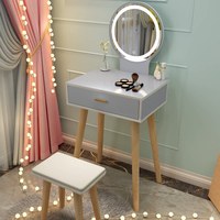 Table de toilette moderne avec miroir à LED, tiroirs de rangement et tabouret, idéale pour chambre à coucher, appartement et hôtel