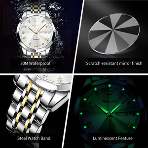 Montre-bracelet de luxe pour homme OLEVS 9931 en acier inoxydable, mouvement à quartz original, miroir losange, étanche, avec cadran en verre lumineux - Product Image 6