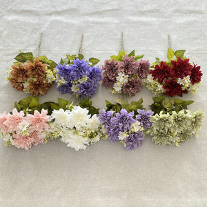 Flores Artificiales Suzume Ii, Dalia de Nueve Cabezas, 47 cm, Serie Morada, Decoración para Bodas y Hogar, Arreglo Floral Hecho a Mano - Product Image 4
