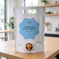 Pochette souple transparente personnalisée avec valve à bec verseur, double poignée, pour café infusé à froid, étanche, de qualité alimentaire, recyclable et écologique