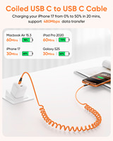 Cable USB C SUNGUY de 60W, Cable de Carga Rápida Retráctil para Teléfono, Laptop, Banco de Energía y Automóvil