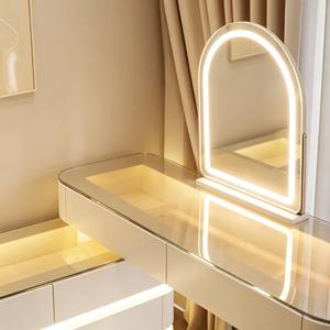 Cómoda Moderna de Madera con Espejo Iluminado, de Alta Calidad, con Gran Espacio de Almacenamiento, Mesa de Maquillaje, Mueble para <span class=keywords><strong>Dormitorio</strong></span> de Hotel - Product Image 4