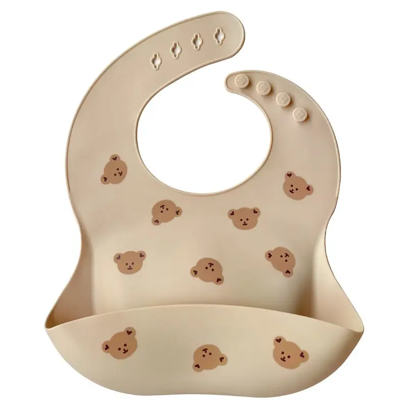 Holesale-babero de silicona suave de grado alimenticio para bebé, toalla de saliva de bolsillo de arroz orean Bear