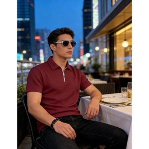 Polo Personalizado para Hombre con Cierre, Manga Corta, Tejido Transpirable, Color Sólido, Estilo Casual para Golf - Product Image 4