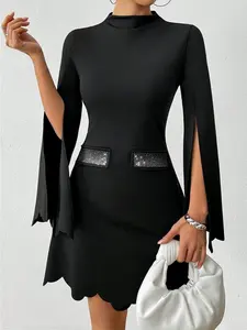 Nouvelle Robe Décontractée Noire pour Femme, Coupe Slim Évasée, Longueur Genou, Taille Naturelle, Printemps, Automne, Été, ODM 2026 - Product Image 6