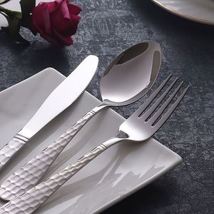 Wholesale Luxury Stainless Steel Hammer Pattern Cutlery <b>Set</b> Dinner <b>Knife</b> <b>Fork</b> <b>Spoon</b> Flatware <b>Sets</b> for Wedding Restaurant Hotel - Product Image 3