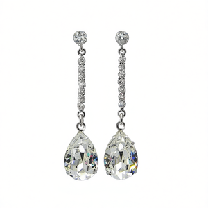 Orecchini pendenti in cristallo oro bianco con montatura a griffe in argento 925 a forma di goccia d'acqua, gioielli classici da sposa per donna - Product Image 1