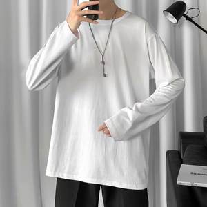 T-shirt da uomo all'ingrosso autunno e inverno abbigliamento da uomo t-shirt da uomo in puro cotone con pieghe larghe stile Pullover a maniche lunghe - Product Image 5