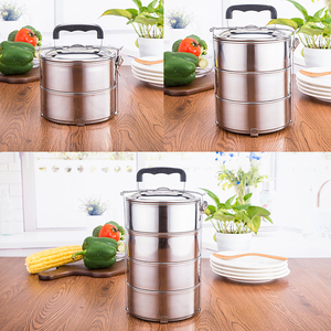 Vente en gros 16cm Chauffe-plat africain à 2 niveaux Boîte à lunch en acier inoxydable OEM Boîte personnalisée avec logo en vrac - Product Image 4