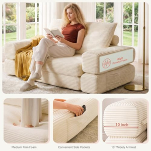 Convertible Folding Floor Sofa Bed Queen Size Foldable <strong>Sleeper</strong> 4-in-1 Sofa Bed Corduroy Upholstery Boneless Mattress Couch - Product Image 6