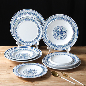 Xiangyuan <b>melamine</b> imitation porcelain tableware <b>plates</b>, hot pot restaurant blue and white round <b>plates</b>, restaurant and hotel - Product Image 3