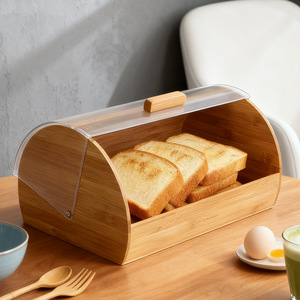 Boîte à pain en bambou Mountain Guest avec couvercle en acrylique, grande capacité, rangement de cuisine pour toasts et pâtisseries - Product Image 4