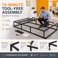 Sommier de lit métallique robuste et moderne OEM avec 6 pieds arrondis, revêtement en tissu, silencieux, montage facile pour hôtels et écoles