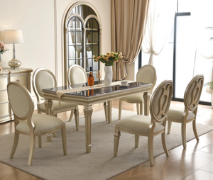 New Wooden Design Handmade Curved Luxury <b>Dining</b> Room Furniture Marble Stone <b>Top</b> Rectangle <b>Dining</b> <b>Table</b> Set - Product Image 1