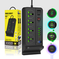 Station de charge de bureau multifonctionnelle 3000W 110V/265V avec minuterie 4H, charge sans fil, 4 ports USB-A, 4 ports USB-C, câble de 2m, alimentation non mis à la terre