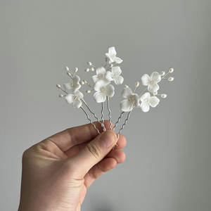Rétro Simple fait à la main en céramique fleur mariée épingles à cheveux magnifiques perles d'eau douce <span class=keywords><strong>chignon</strong></span> épingle ensemble femmes <span class=keywords><strong>mariage</strong></span> casque accessoires - Product Image 2