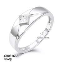 Bague de mariage pour homme Grace Jewel, en argent sterling 925 plaqué rhodium, avec zircone cubique blanche taille princesse, personnalisable
