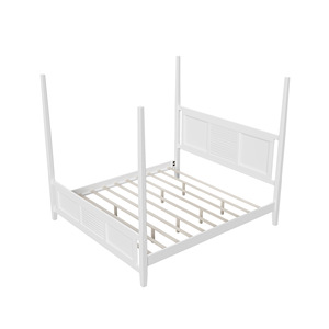 Lit à baldaquin traditionnel en bois massif, blanc, structure durable, pour enfants, adultes et personnes âgées - Product Image 5