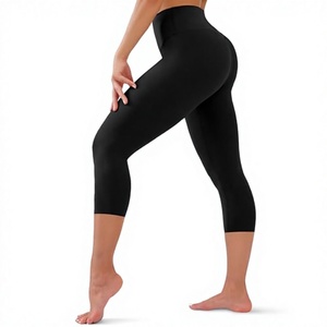Pantalones Capri de Yoga para Mujer, Cintura Alta, Grosor Estándar, Transpirables, Casuales, con Bolsillos, para Entrenamiento, Running, Yoga, Leggings Negros - Product Image 3