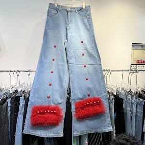 เสื้อยืดสีขาวติดโบว์<span class=keywords><strong>แดง</strong></span>ขนาด<span class=keywords><strong>ใหญ่</strong></span>พิเศษ GX + กางเกงยี<span class=keywords><strong>น</strong></span>ส์ขากว้างประดับเพชรผ้าตาข่าย - <span class=keywords><strong>ชุด</strong></span>ฤดูร้อนปี 2025 - Product Image 4