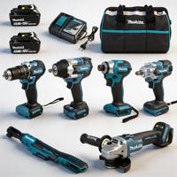 Kit d'outils Makita 6 pièces, 3 batteries lithium 18V 5.0Ah, clé à chocs, meuleuse, ensemble d'outils électriques sans fil