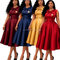 Nouvelle Arrivée : Robe de Bureau Africaine pour Femmes, Robes d'Été Professionnelles, Robe Plissée Élégante à Col Tailleur et Manches Mi-Longues pour Femmes