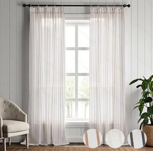 <span class=keywords><strong>Rideau</strong></span> Moderne en Jacquard à Rayures Verticales <span class=keywords><strong>Blanc</strong></span> <span class=keywords><strong>Beige</strong></span>, <span class=keywords><strong>Voilage</strong></span> Filtrant la Lumière à Rayures Dorées, 100% Polyester Ignifuge - Product Image 1