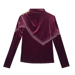 Nouveau haut à manches longues en velours doré pour <span class=keywords><strong>femme</strong></span>, style étranger, avec strass thermocollés, idéal pour l'automne et l'hiver - Product Image 5