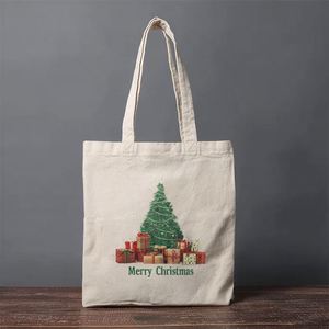 Bolsa de Compras de Lona de Algodón con Estampado Personalizado de Feliz Navidad, Bolsa de Mano Negra Informal a la Moda - Product Image 3