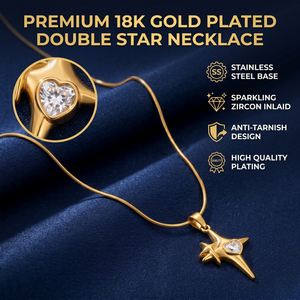 Collar con Colgante de Cristal de Alta Calidad con Corte Corazón Brillante y Doble Estrella, Chapado en Oro de 18K, Cadena de Serpiente de Acero Inoxidable 316L, Moderno - Product Image 1