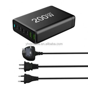 200W GAN Desktop <b>Socket</b> 4USB C+2USB 6 Ports High Power Fast Charger Android Smartphone <b>Universal</b> Travel Wall Charger - Product Image 1