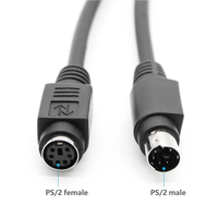 PS/2 Male ke PS/2 Female, 6-Konduktor, Kabel Ekstensi, Pelindung Kepang, Jaket PVC, Keyboard/Mouse, 6 Inci.