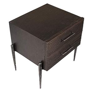 Table de chevet moderne au design tendance, plateau en bois carré, pieds en métal, avec tiroir de rangement - Product Image 4