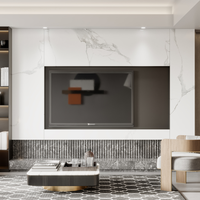 Console multimédia flottante de luxe, style mi-siècle, marbre blanc, salon scandinave gris