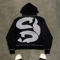 Premium Kalın Kutulu Kesim Fermuarlı Kapüşonlu Sweatshirt Özel Logo Nakışı Büyük Beden Fermuarlı Kapüşonlu Sweatshirtler Tasarımcı Ağır Pamuklu Taşlı Kapüşonlu Sweatshirt