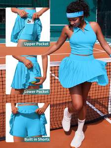 女性用2ピーススポーツブラセットコントラストカラークイックドライゴルフピックルボール内蔵サポートカスタム - Product Image 3