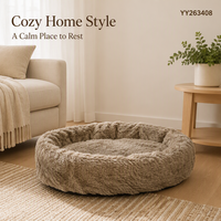 Yangyangpet Fleece-Stoff Graues Rundes Hundebett mit Abnehmbarem Bezug, Komfortabler Rutschfester Unterseite und Individuellem Luxus-Design