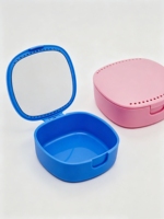 Boîte de rangement orthodontique avec miroir intégré et trous d'aération, étui de rangement dentaire pour prothèses et protège-dents
