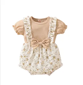 2024 Zomer Bubble Meisjes Jumpsuit Bloemen Romper 100% Katoenen Ruches Mouwen Baby Rompertjes