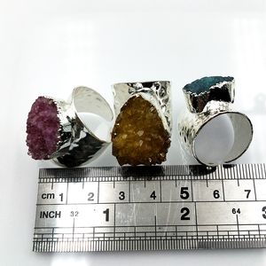 卸売シルバーメッキ天然瑪瑙ドルジーリングマルチカラーシルバーリングフリーフォームブリリアントドルーシージェムストーンジオードジュエリーリング - Product Image 5