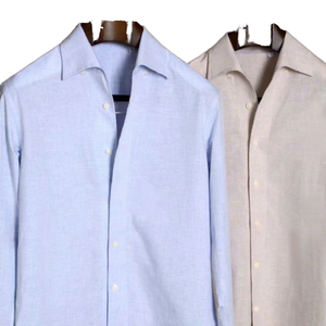 Chemise décontractée britannique vintage en lin italien pour homme, coupe ajustée, tendance, légère, en coton, à manches longues, col rabattu, anti-boulochage - Product Image 1
