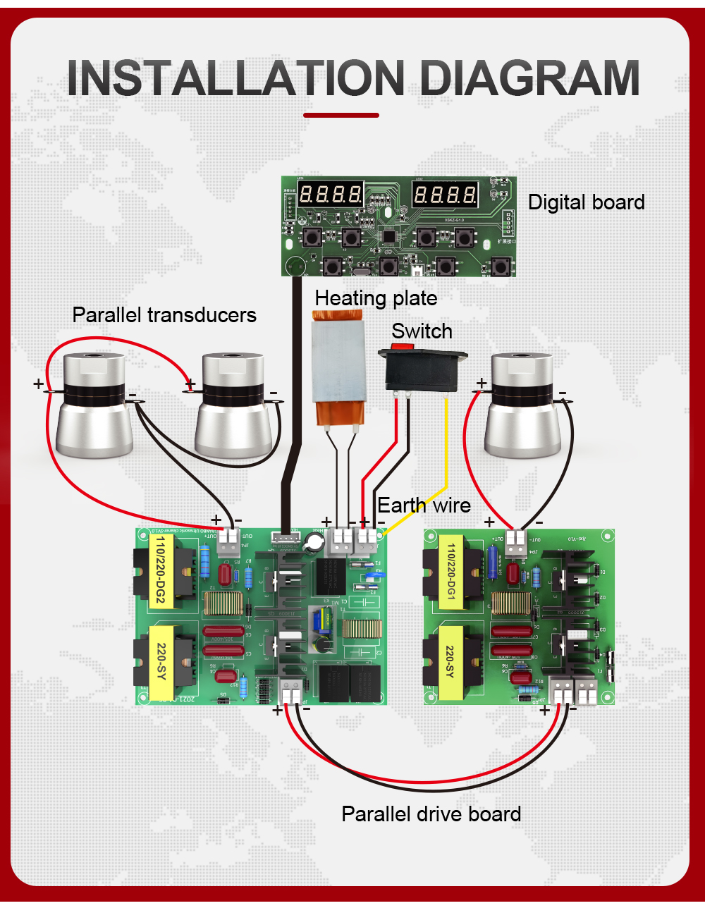 Auto Frequency Tracking Circuit PCB Ultrasonic Power Motherboard For Driving Cleaning Tank 4PCS 60W Transducer