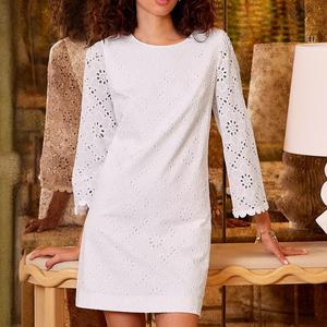 Elegante Vestido de Lino y Algodón con Bordado, Cuello Redondo, Casual, Forrado, Mini Vestido de Verano para Mujer - Product Image 1